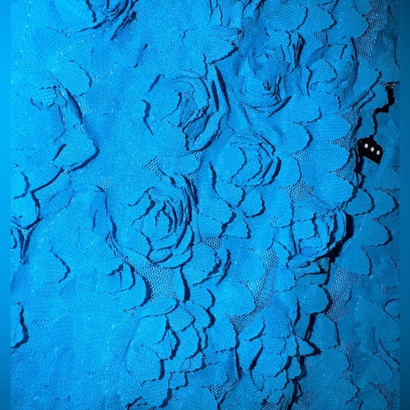 ONCE AGAIN Cardigan Size Small Peacock Blue Short Sleeve 2D Floral Print Ruffle - Picture 8 of 15